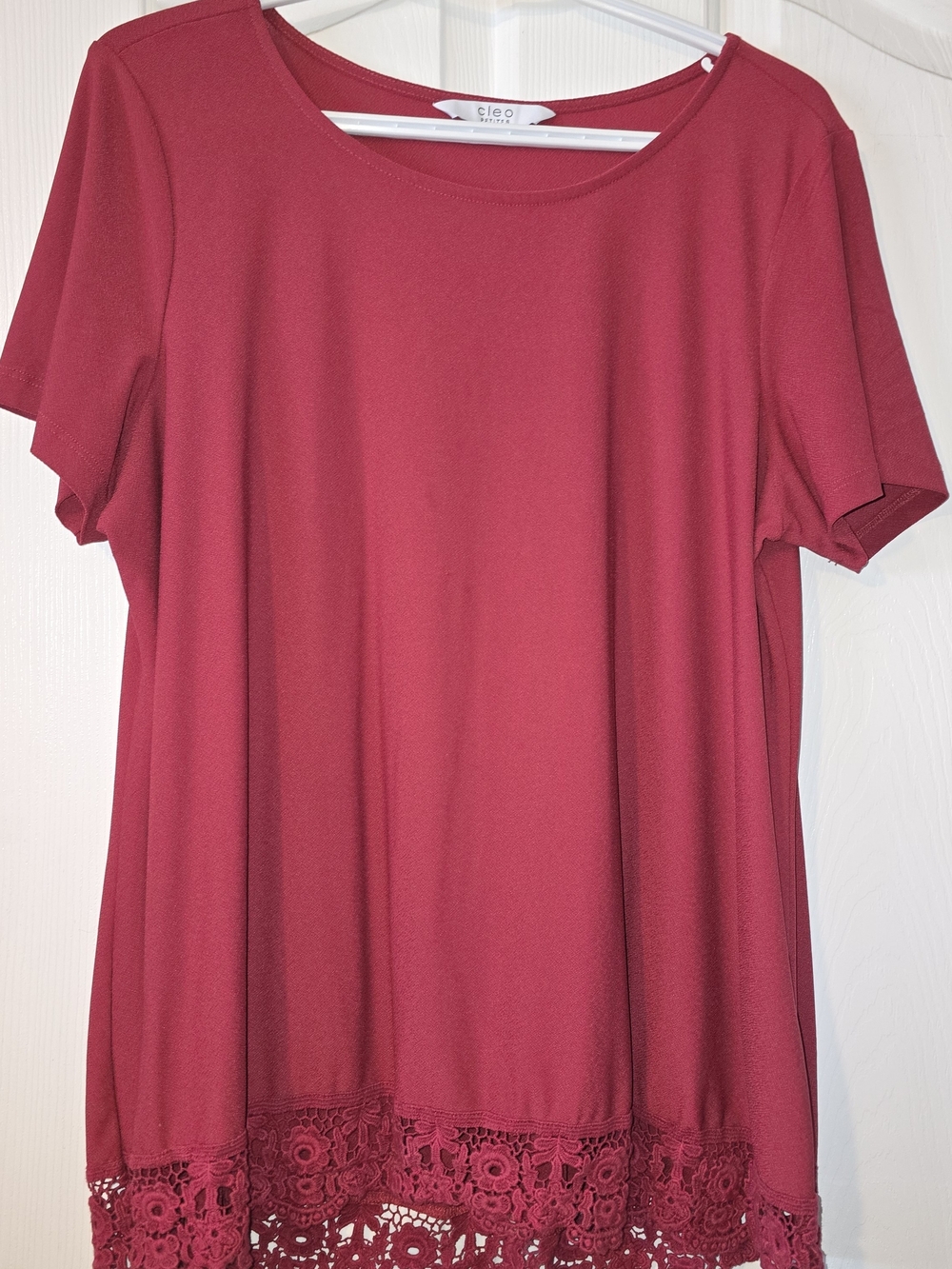 Cleo Raspberry Red Short Sleeve Top with Lace Hem